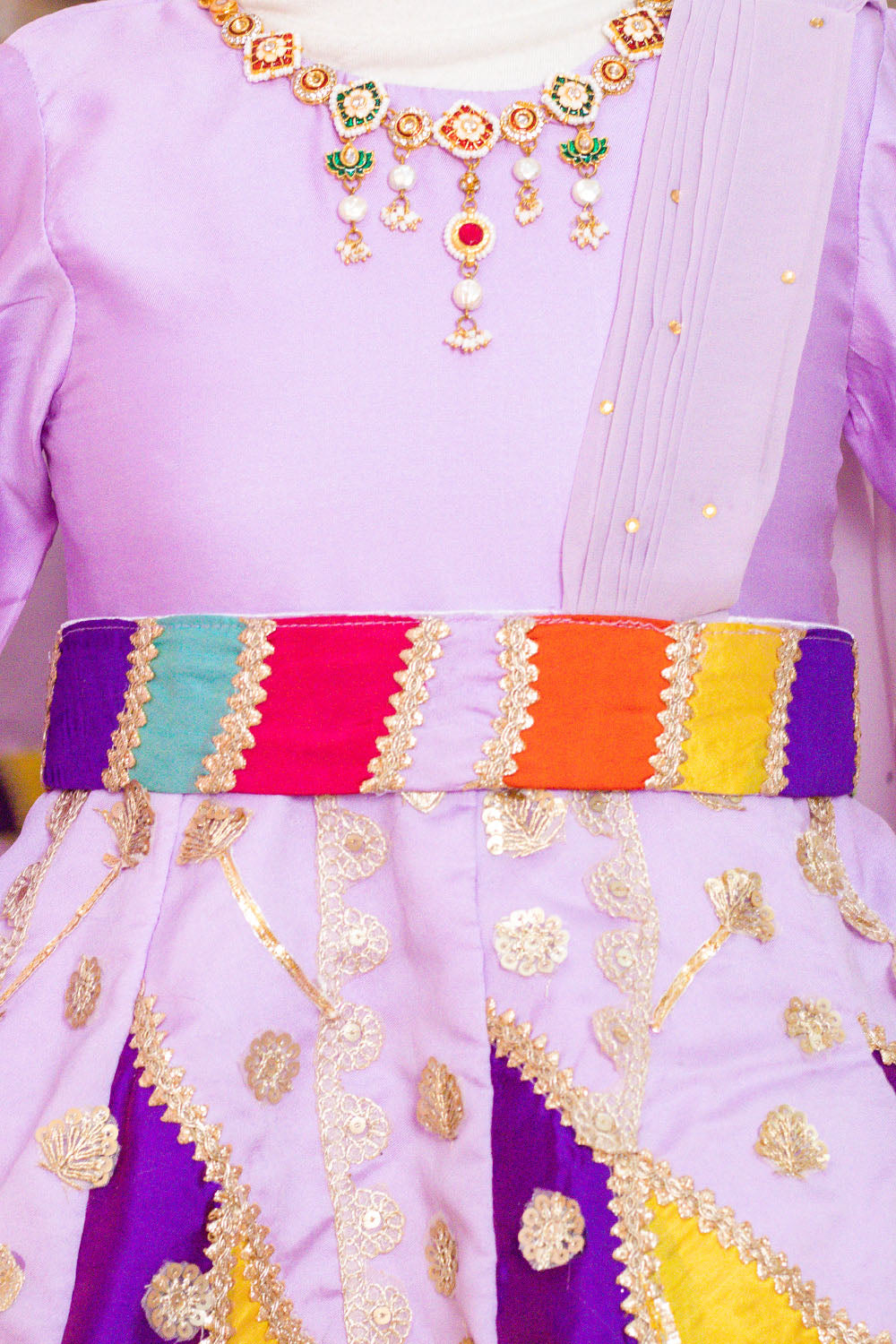Multi Color Lavender Ethnic Gown with Necklace
