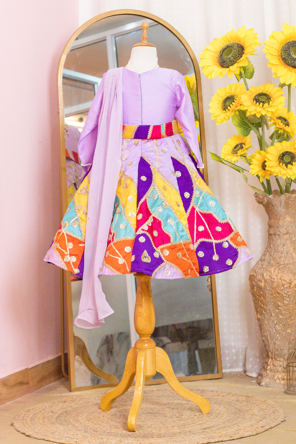 Multi Color Lavender Ethnic Gown with Necklace