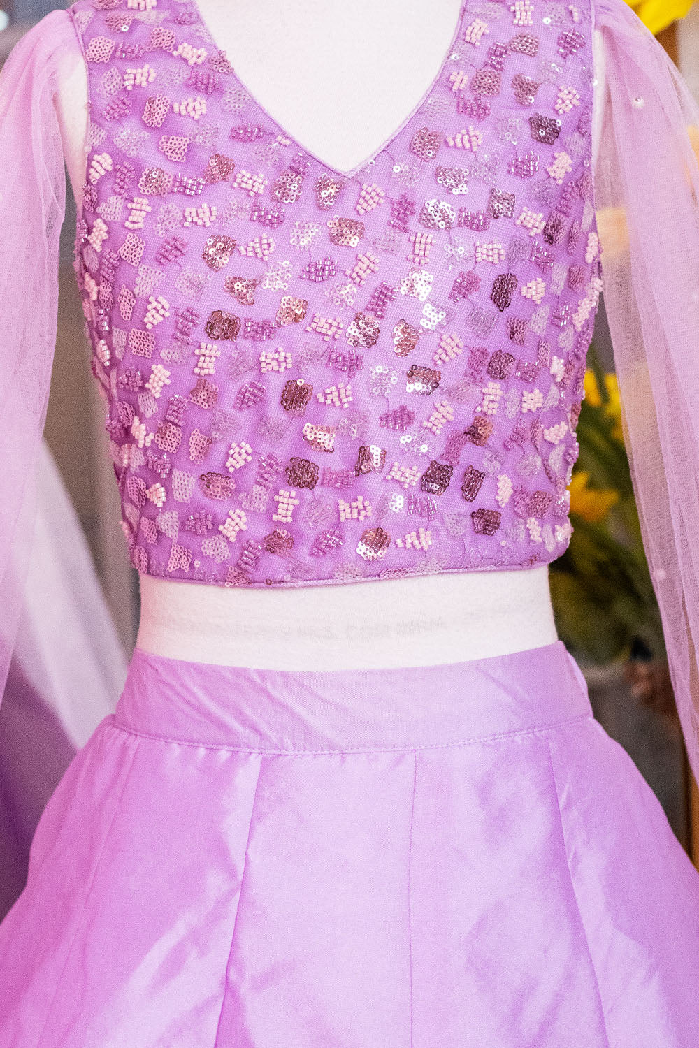 Lavender Scallops Lehenga with Long Sleeves