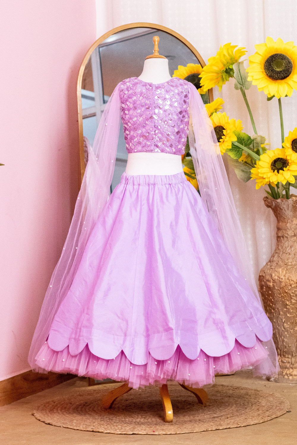 Lavender Scallops Lehenga with Long Sleeves