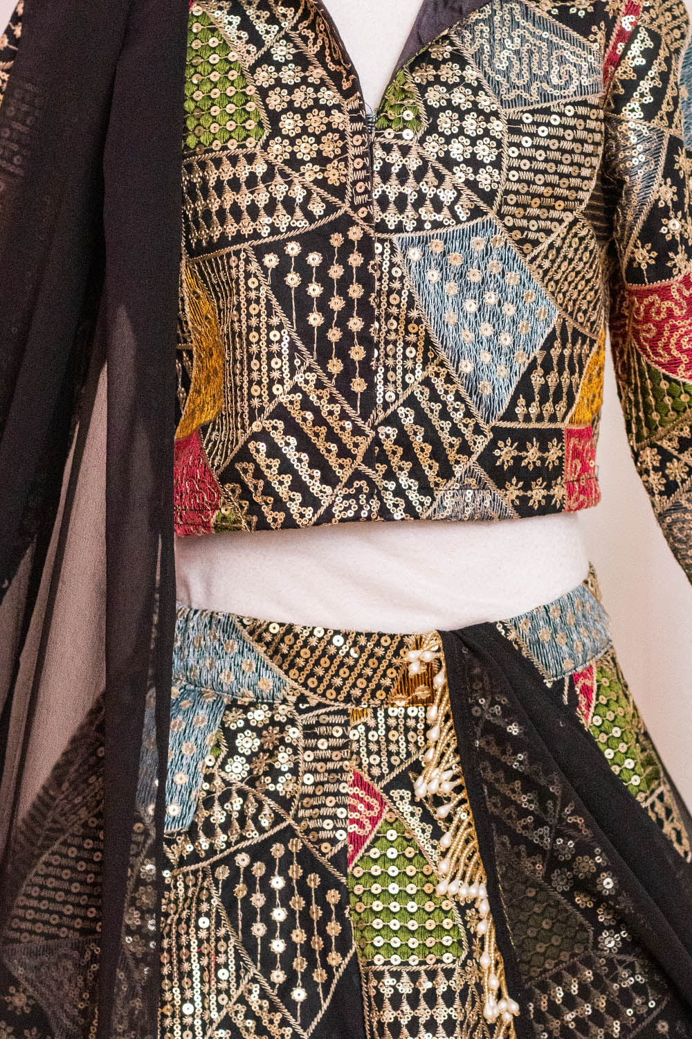 Black Fully Embroidered Full Sleeves Lehenga