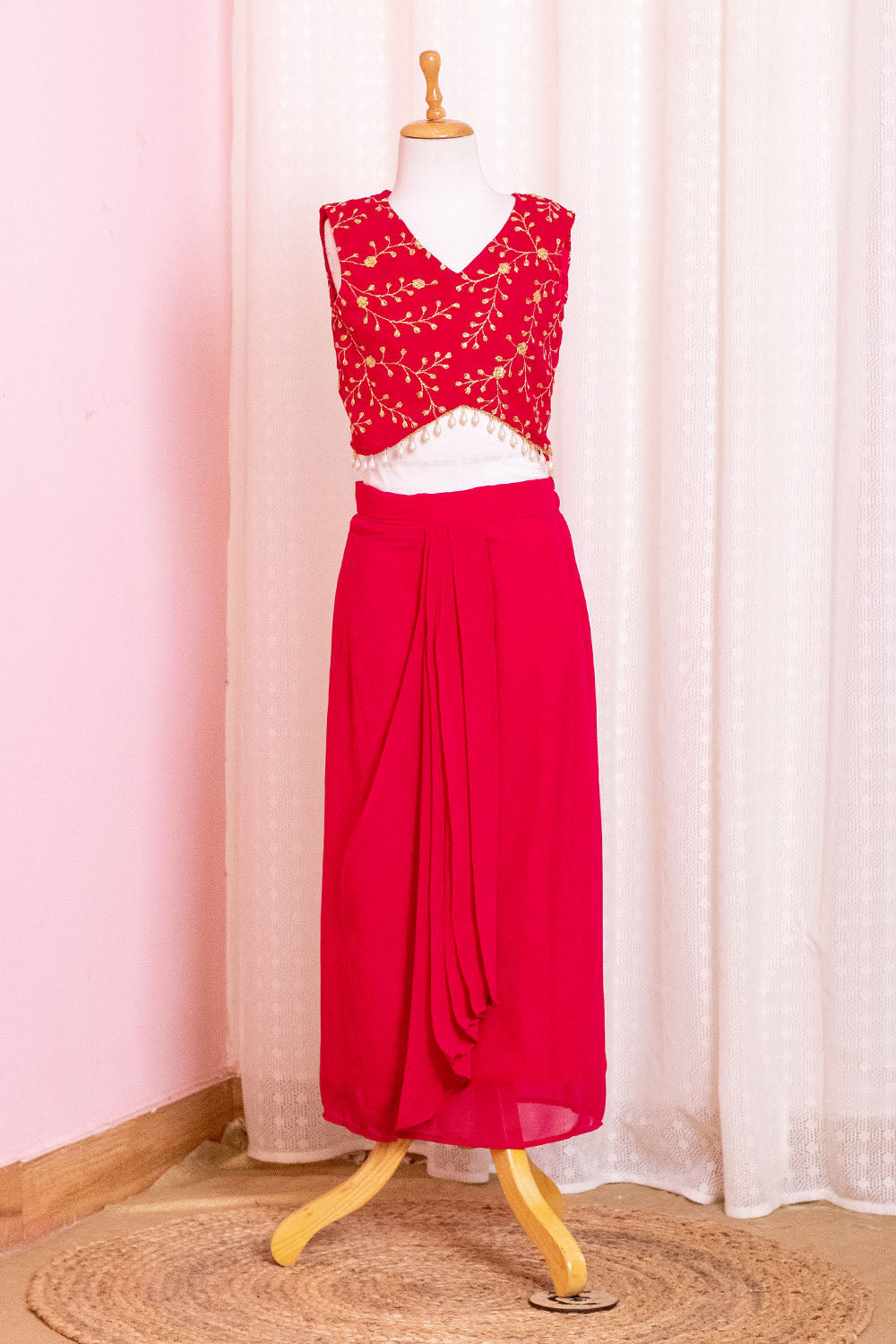 Hot Pink Georgette 3 Piece Co-ord Set