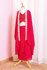 Hot Pink Georgette 3 Piece Co-ord Set