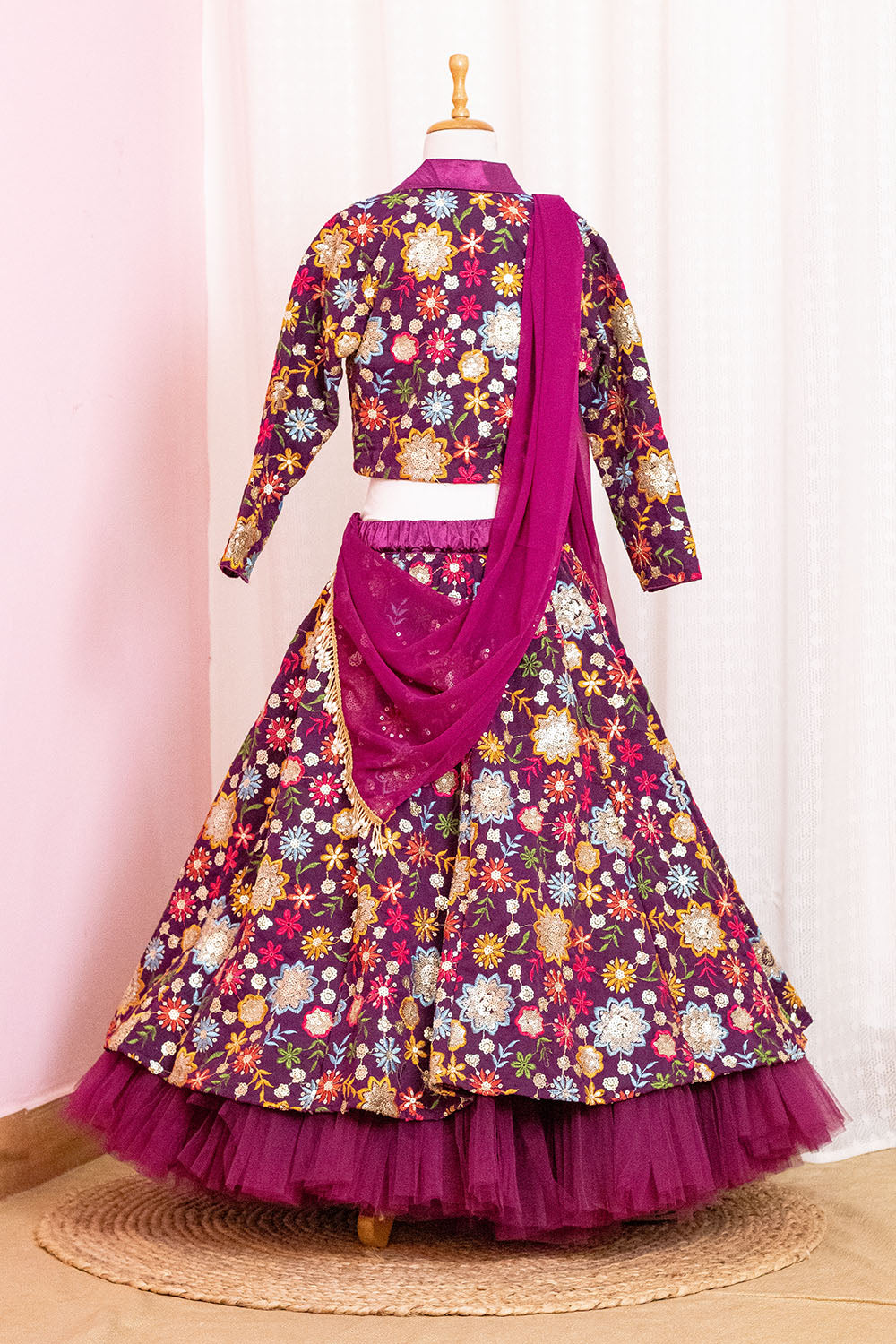 Wine Fully Embroidered Full Sleeves Lehenga