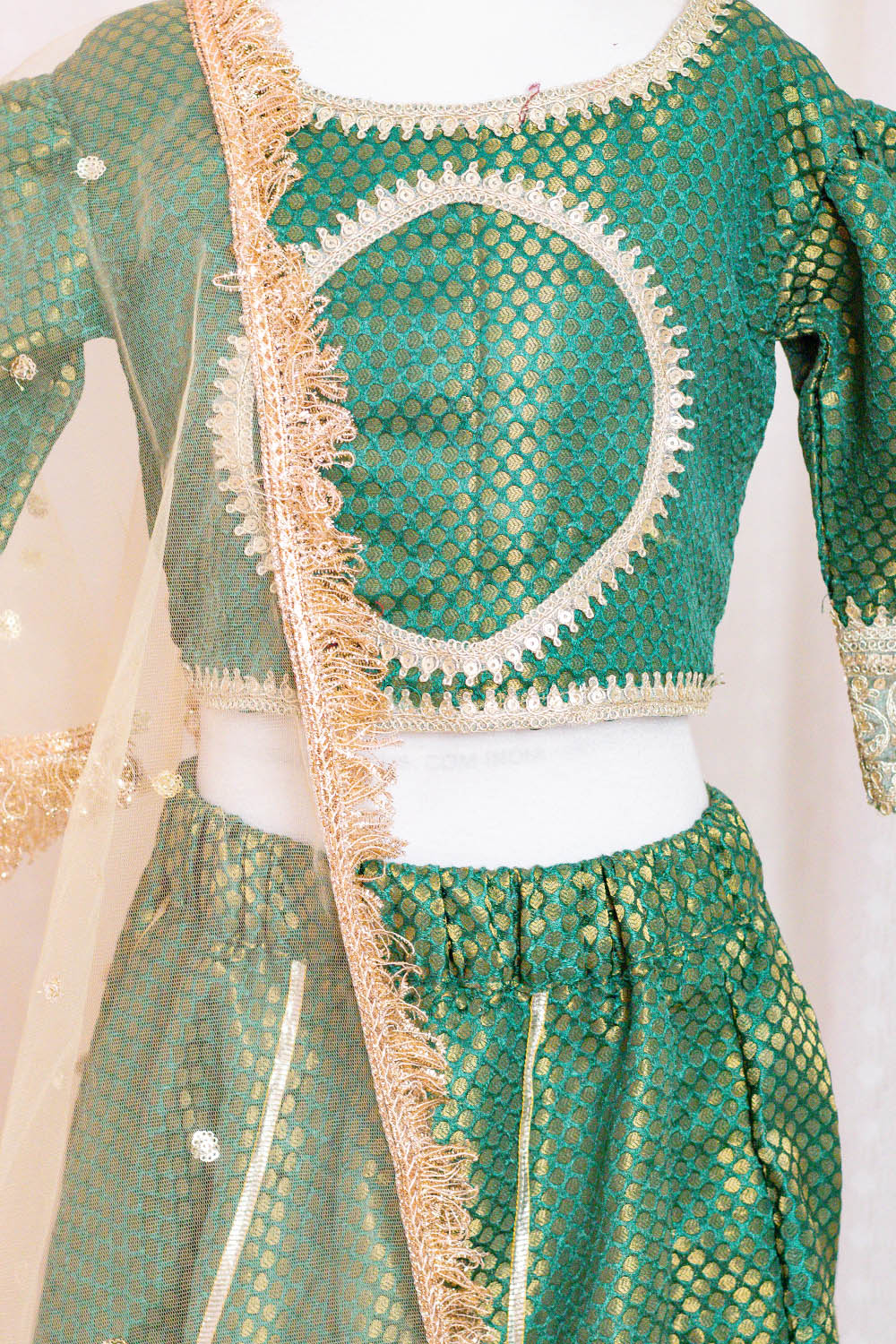 Green Brocade Lehenga with Net Dupatta
