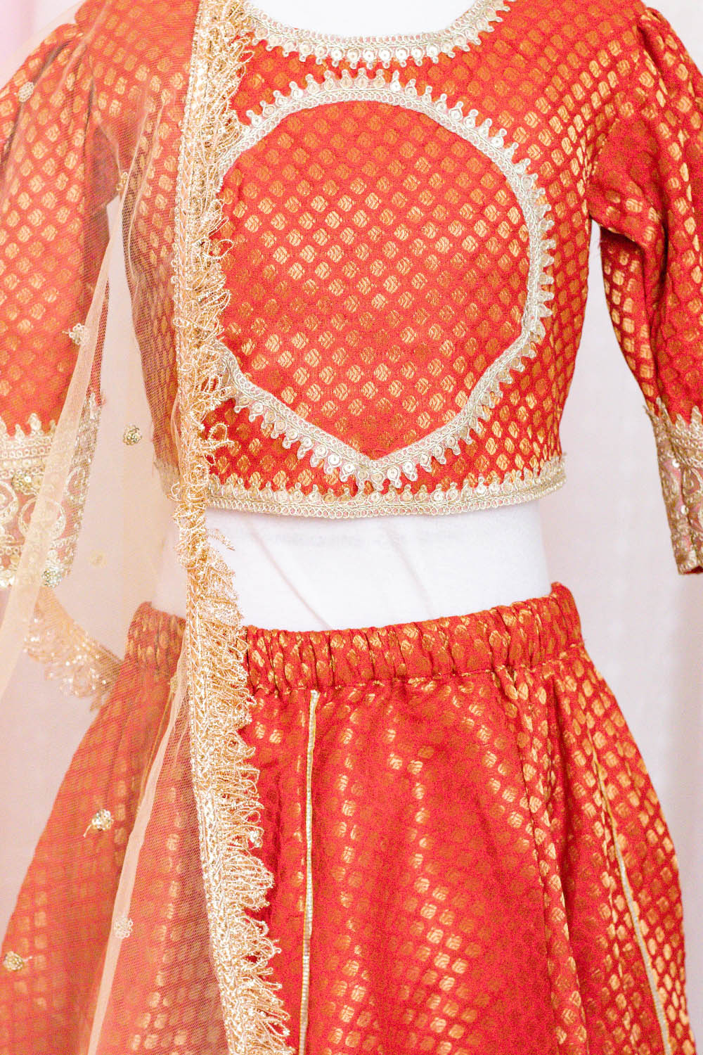 Red Brocade Lehenga with Net Dupatta