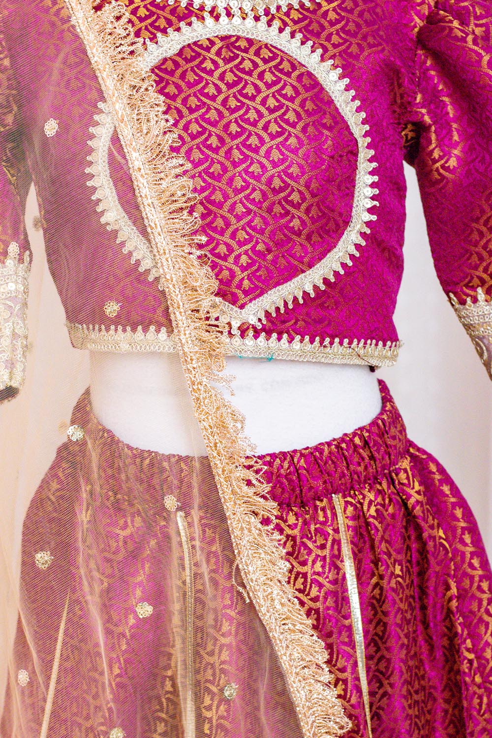 Wine Brocade Lehenga with Net Dupatta