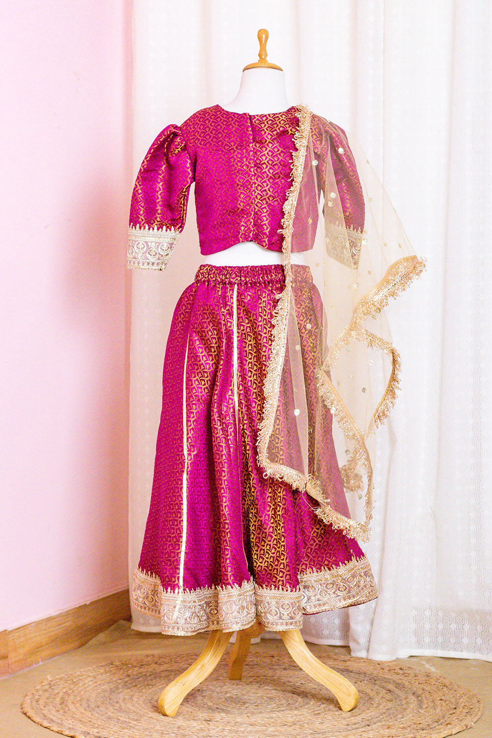 Wine Brocade Lehenga with Net Dupatta