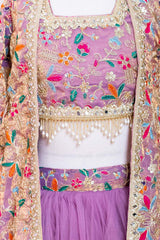 Lavender Embroidered Lehenga with Long Jacket