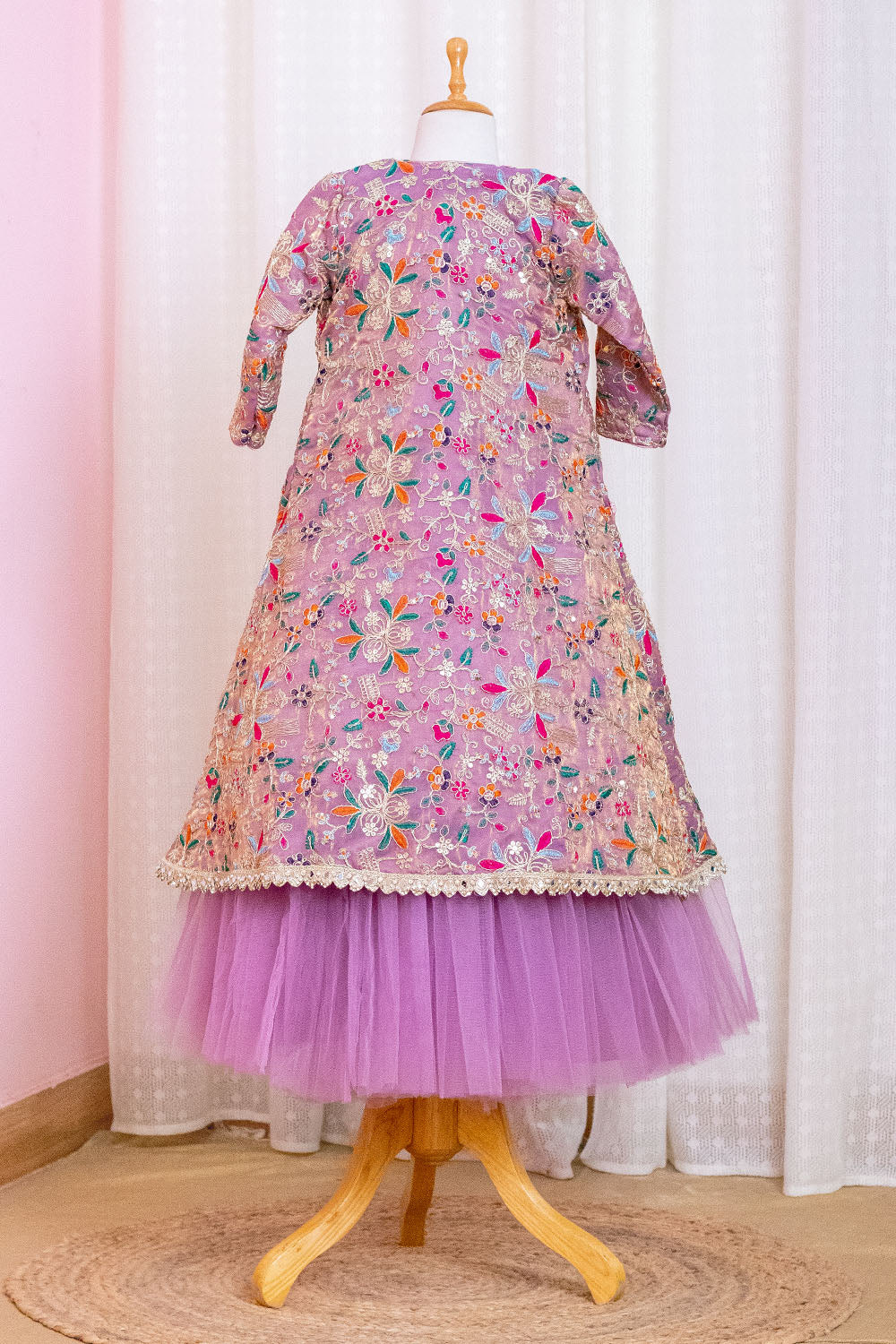 Lavender Embroidered Lehenga with Long Jacket