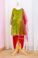 Green Velvet Suit with Tulip Pants