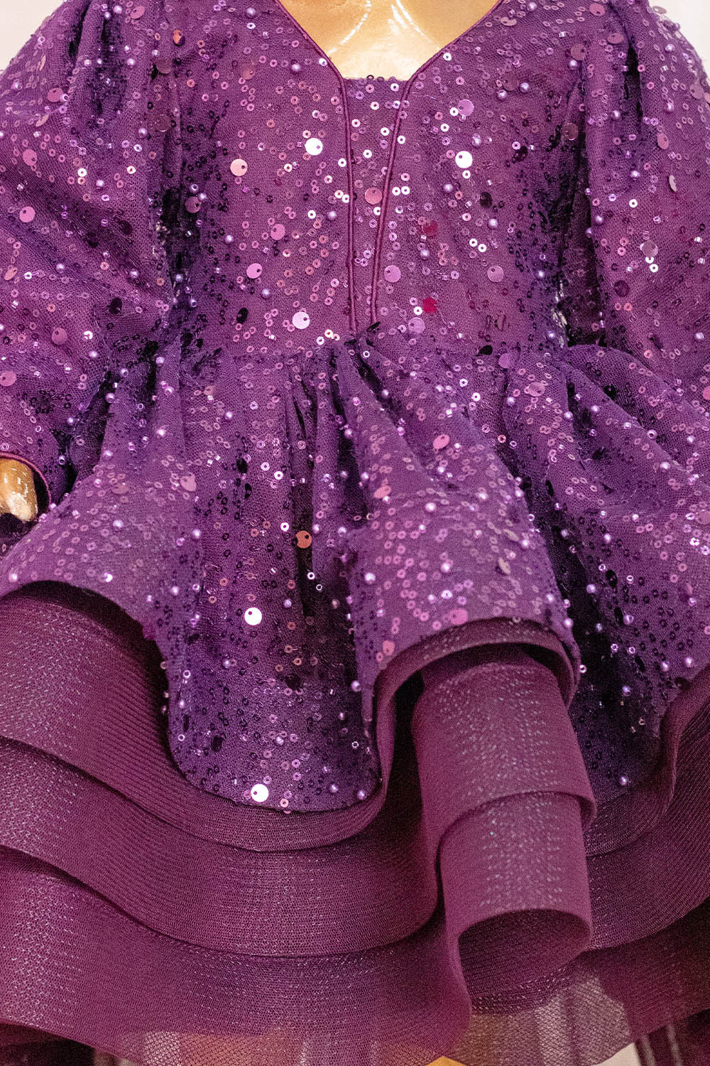 Wine Embroidered Dress With Trail Dress