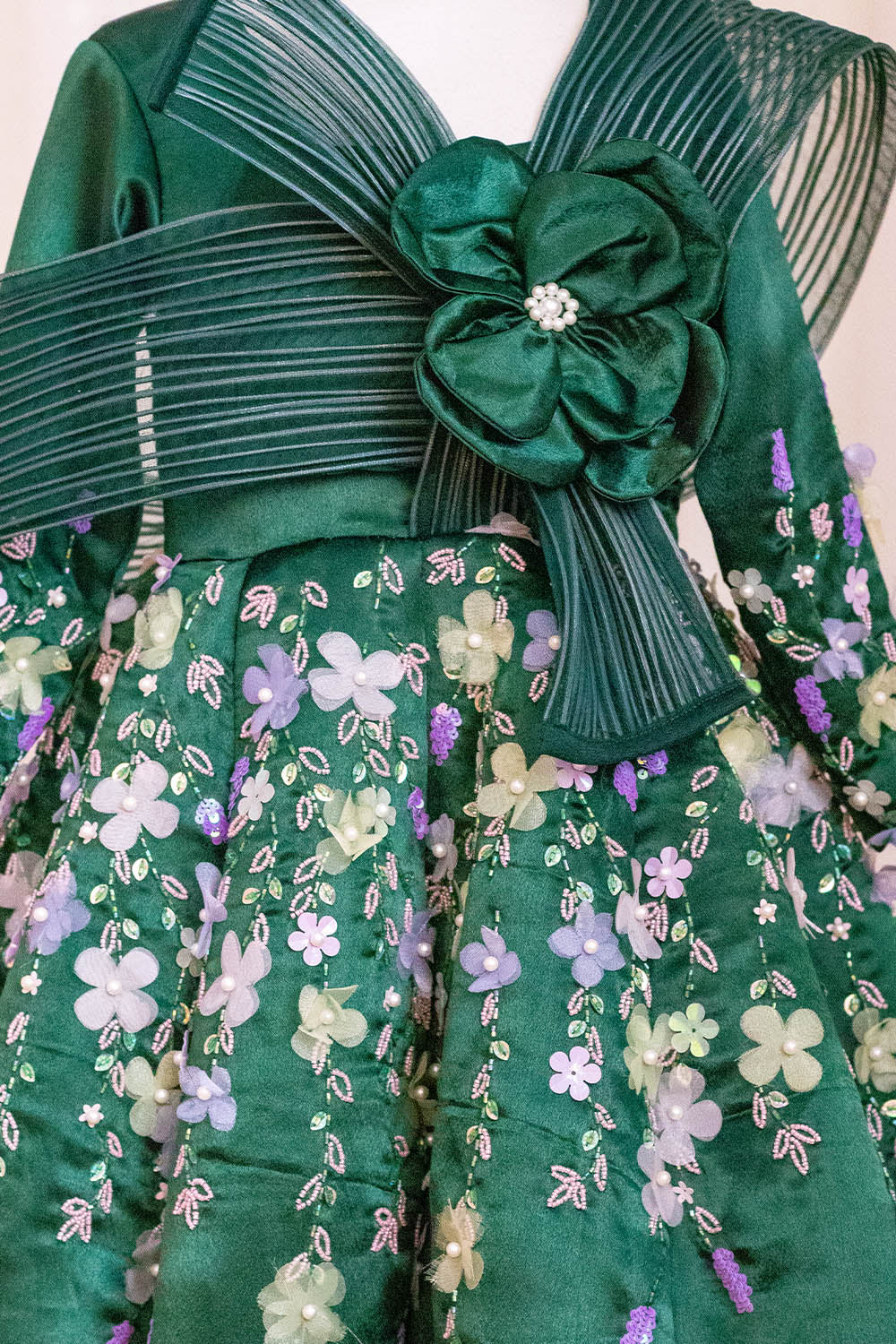 Bottle Green Hand Embroidered Ball Gown
