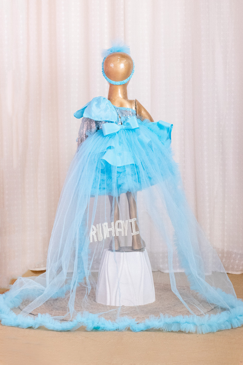 Sky Blue Blossom Princess Trail Dress