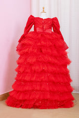 Red Christmas Special Party Dress With Trail