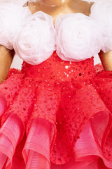 Red And White Rose Neck Dress