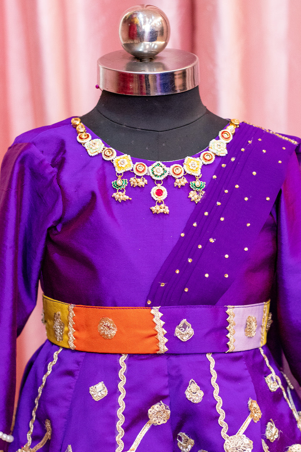 Royal Patchwork Ethnic Gown with Necklace