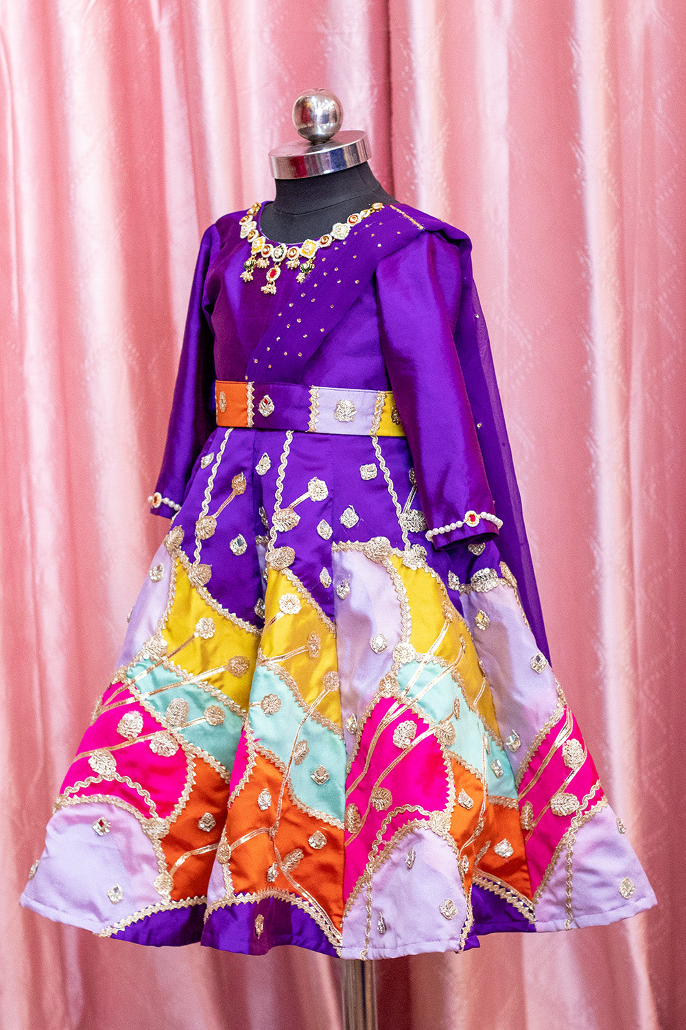 Royal Patchwork Ethnic Gown with Necklace