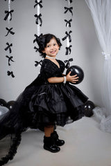 Black Sequined Party Dress with Trail