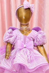 Lavender Pearl Embellished Party Wear Dress for Girls