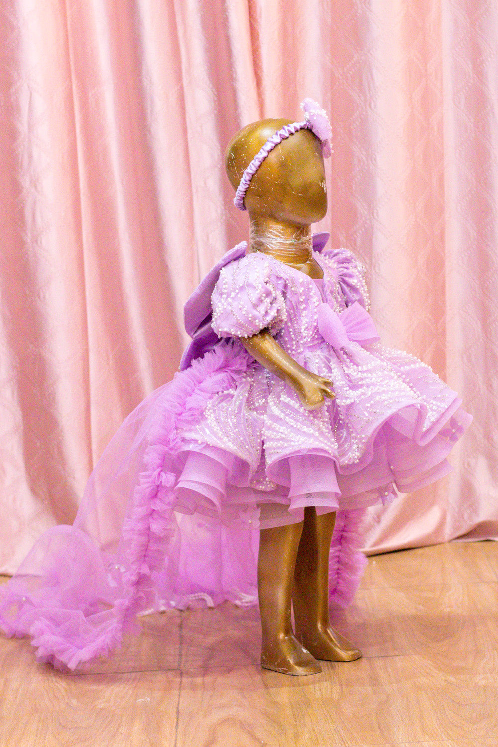 Lavender Pearl Embellished Party Wear Dress for Girls