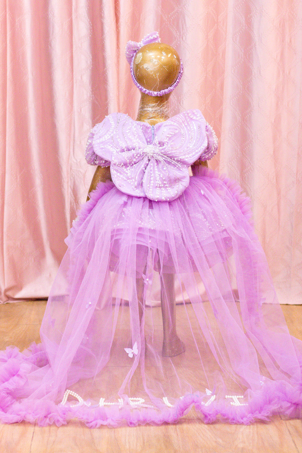 Lavender Pearl Embellished Party Wear Dress for Girls