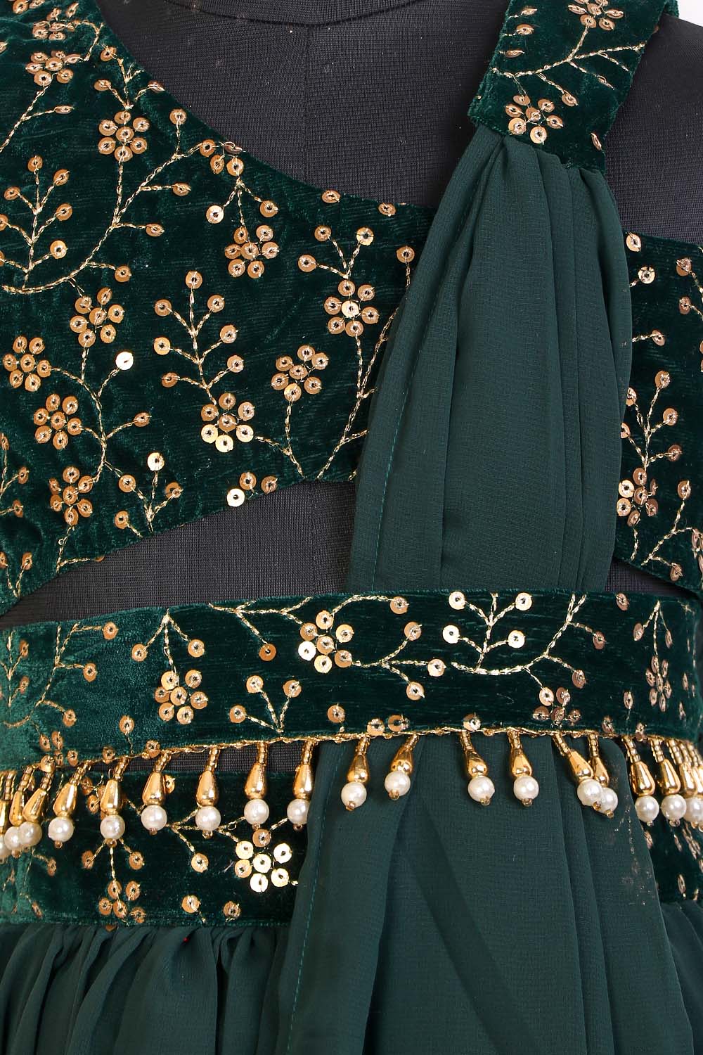 Mehendi Special Kids Green Georgette Lehenga Set