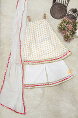 White satin kids Kurta Plazzo set