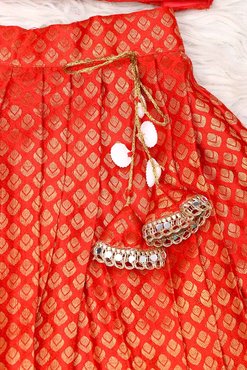Red Brocade Kids Skirt Top Set