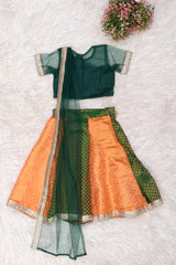 Green And Peach Kids Skirt Top Set