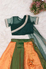 Green And Peach Kids Skirt Top Set