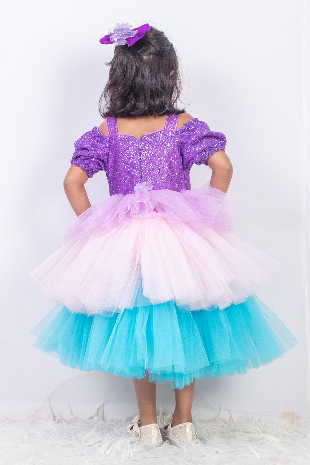 Shimmery Ruffles Short Dress For Kids