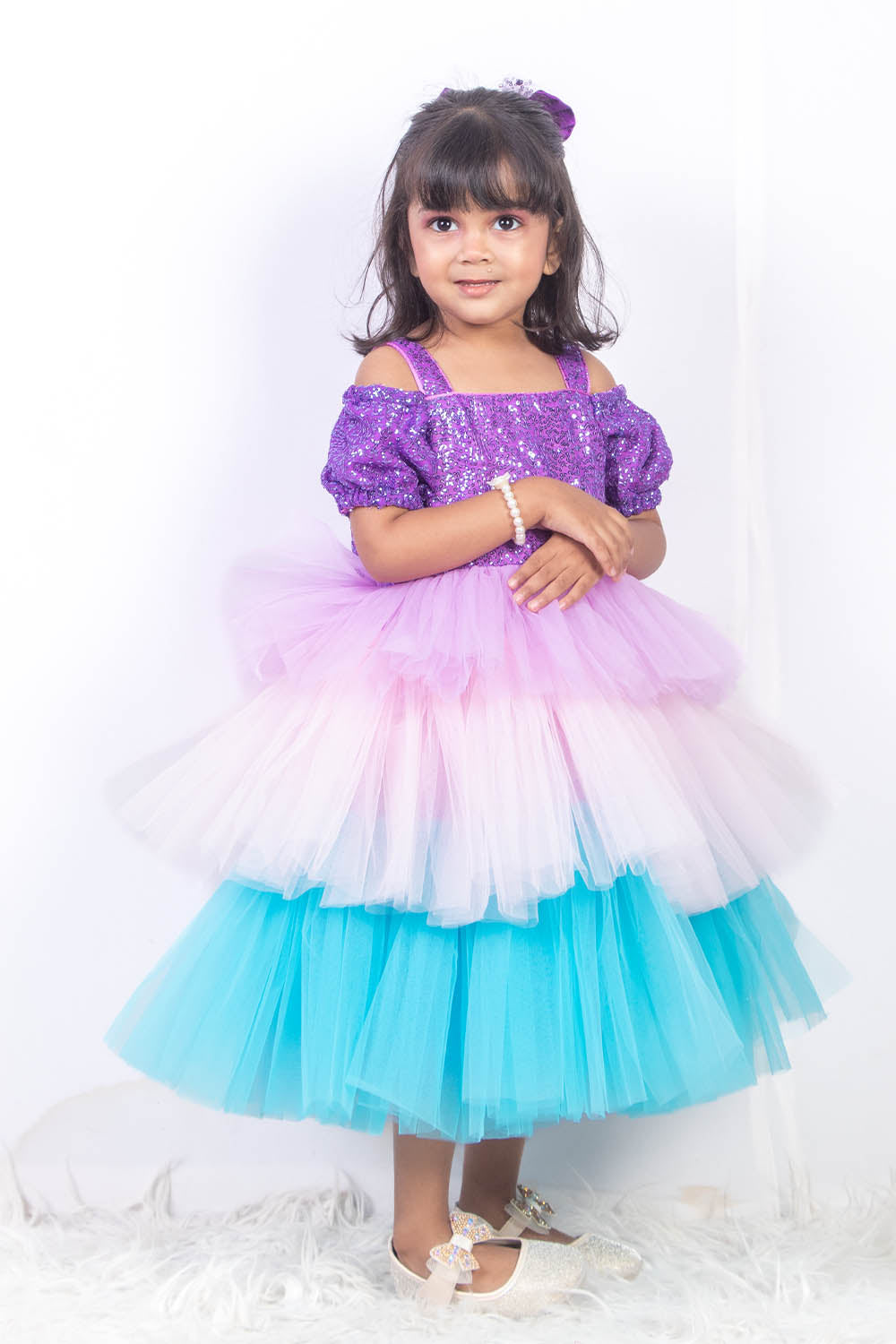 Shimmery Ruffles Short Dress For Kids