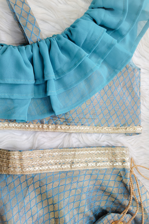 Sky Blue Indo-Western Lehenga Set
