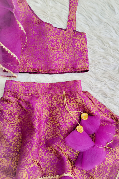 Purple Brocade Skirt-Top Set
