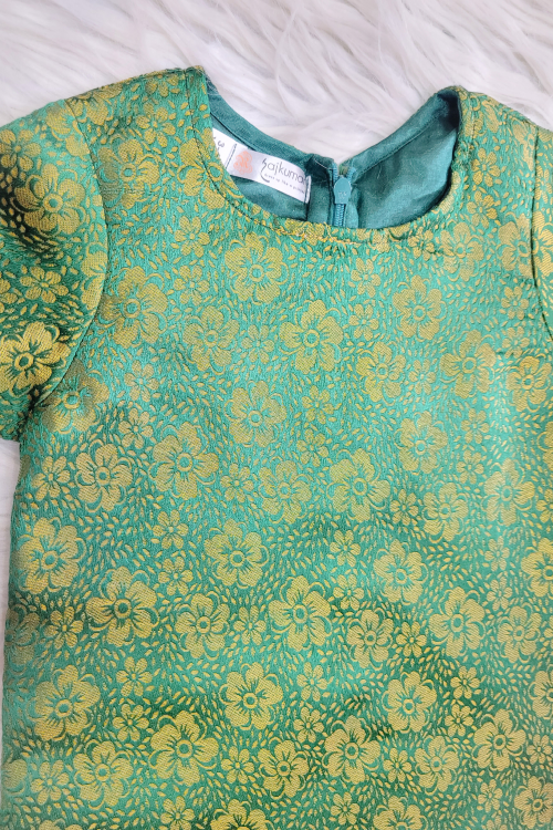 Bottle Green Brocade Kurta Pant Set With Dupatta