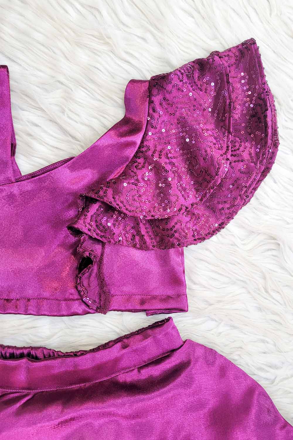 Wine Satin Indo Western Lehenga