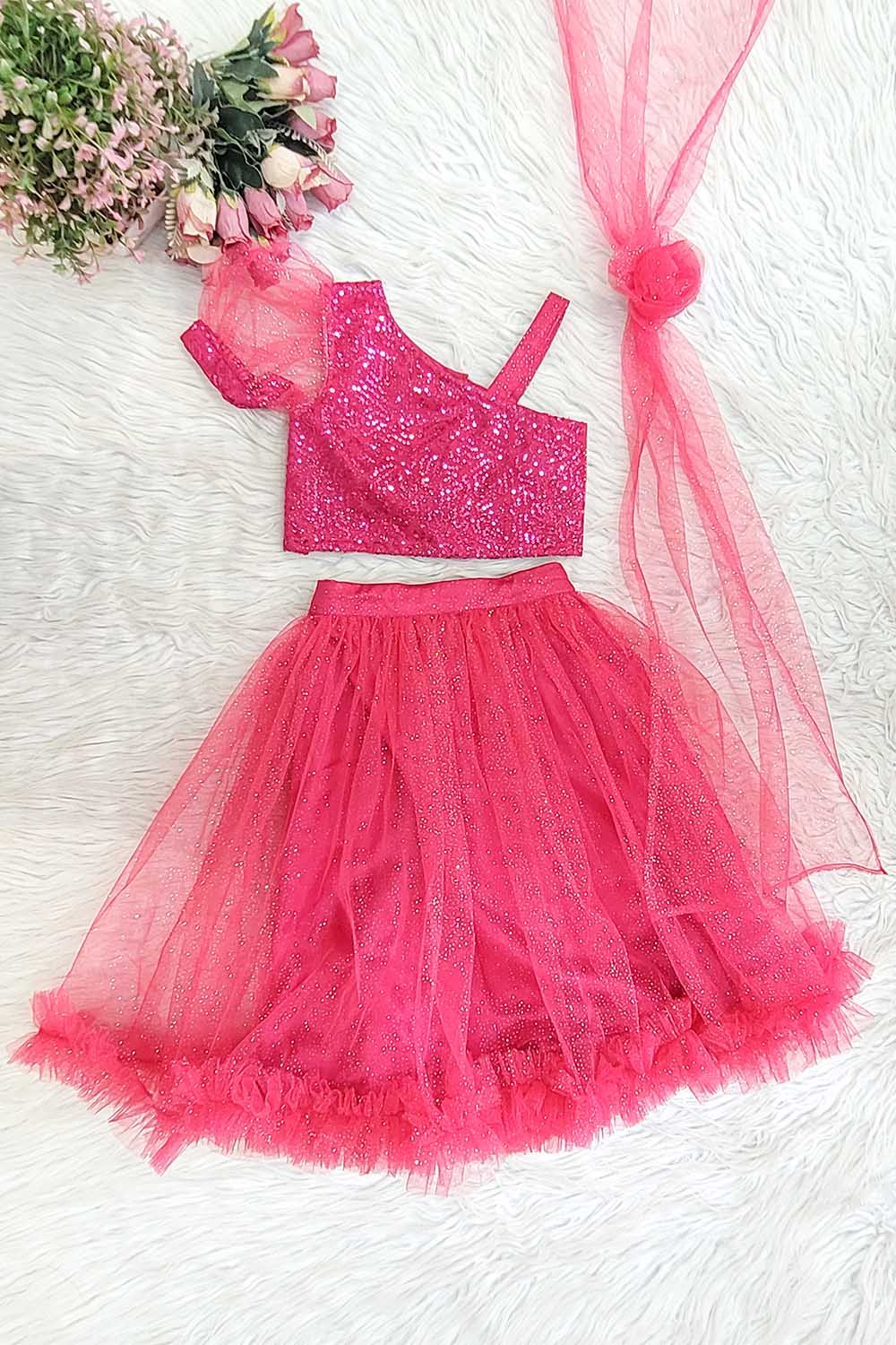 Pink Shimmer Net Lehenga