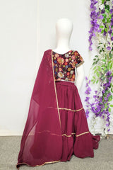 Wine Embroidered Georgette Lehenga For Kids