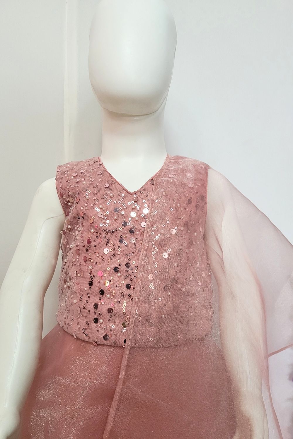 Onion Pink Embroidered Net Lehenga For Kids
