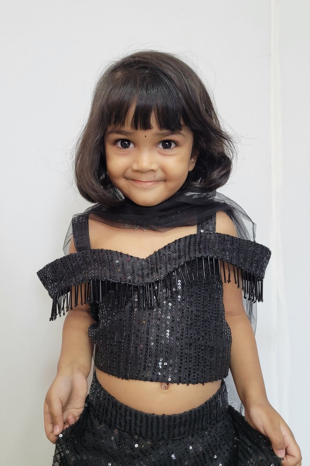 Black Imported Sequins Lehenga For Kids