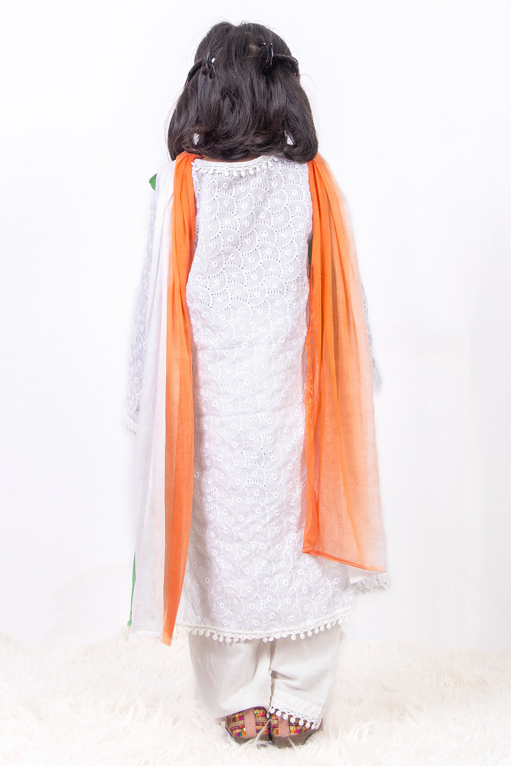 White Chikankari Kid suit with Tiranga Dupatta