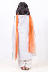 White Chikankari Kid suit with Tiranga Dupatta