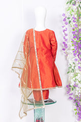 Rust Orange Silk Ethnic Suit