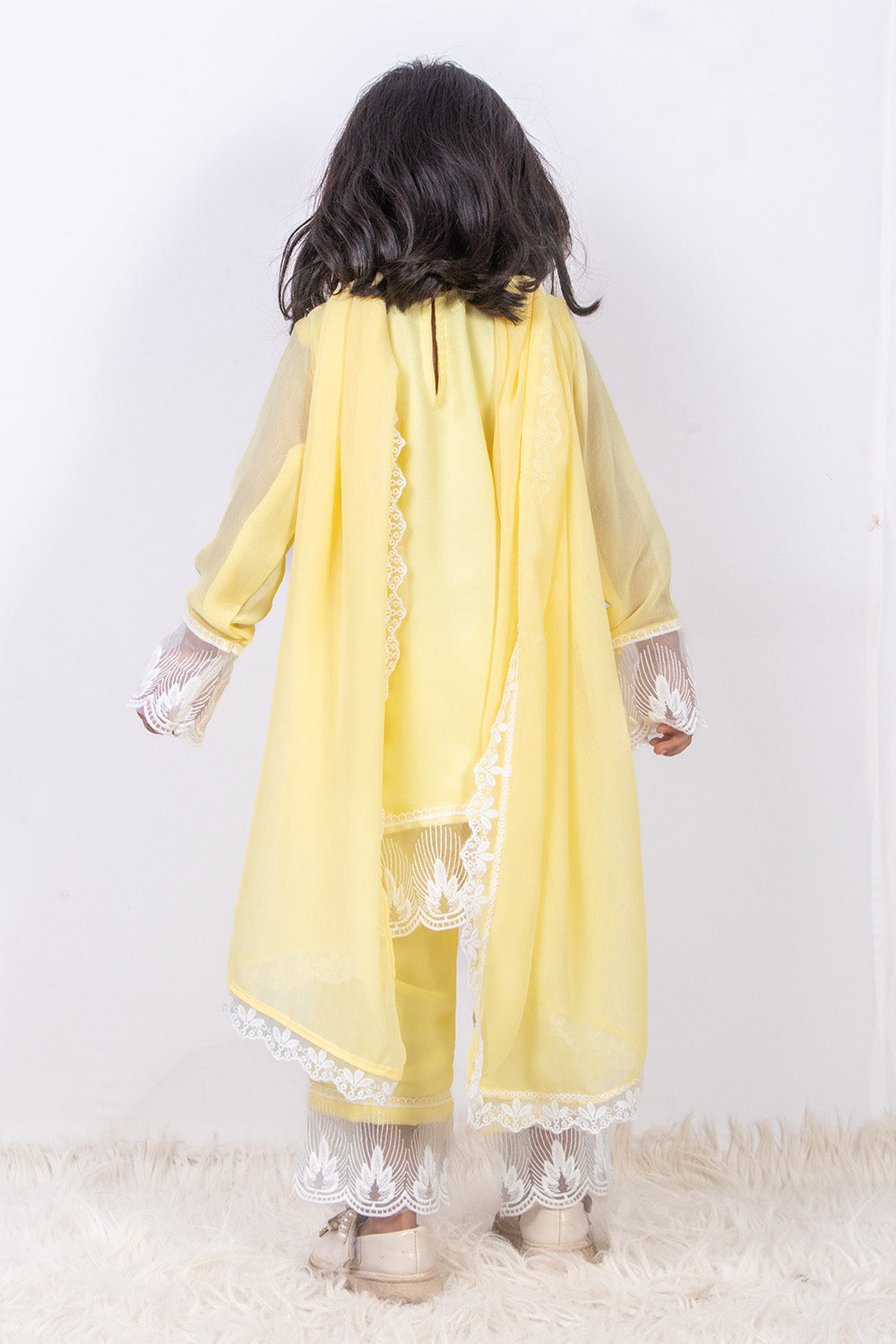 Lemon Yellow and white Georgette Ethnic Suit