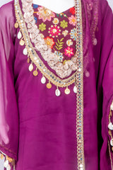 Wine Georgette Ethnic Suit