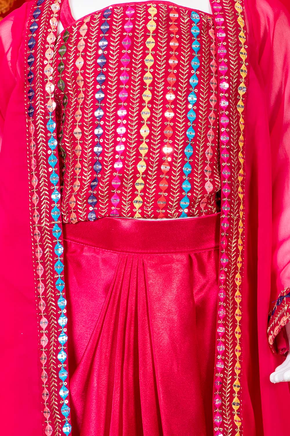 Kids Hot Pink Dhoti Coord with Shrug