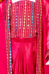 Kids Hot Pink Dhoti Coord with Shrug