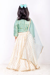 White and Light Blue Brocade Lehenga