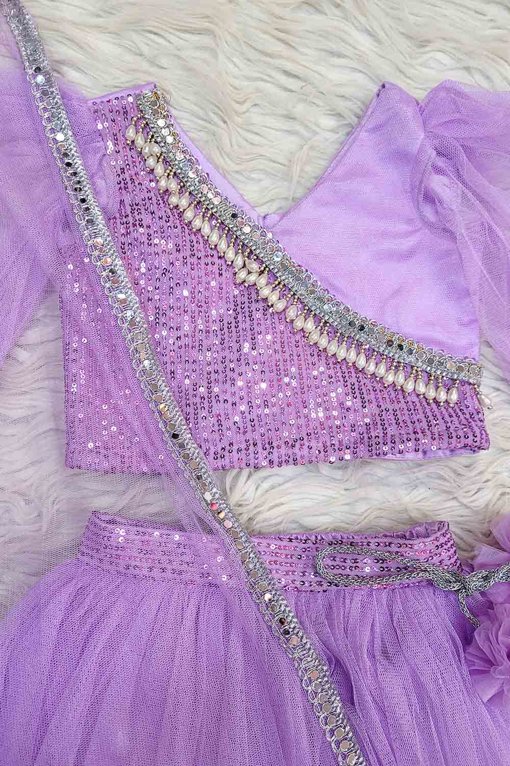 Lavender Net and Sequins Lehenga